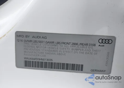 2017 Audi A8 L 3.0T z USA, uszkodzony, nr VIN WAU44AFD3HN013035